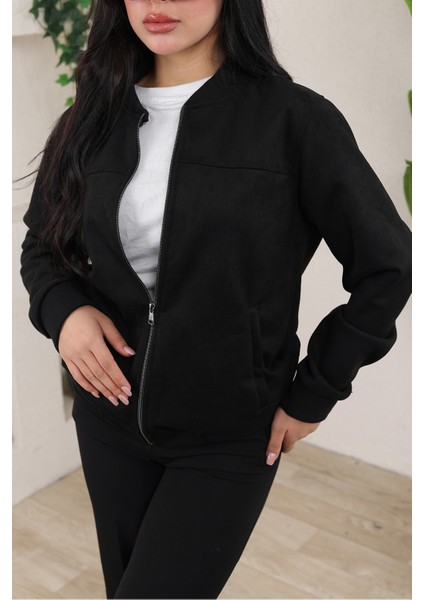 Kadın Relax Fit Bomber Süet Ceket
