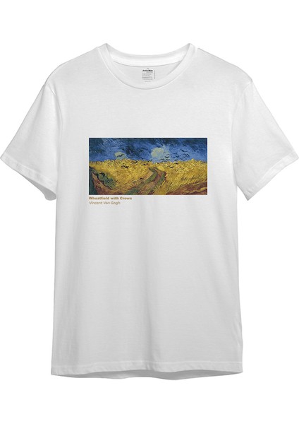 Buğday Tarlası ve Kargalar Tişört - Beyaz