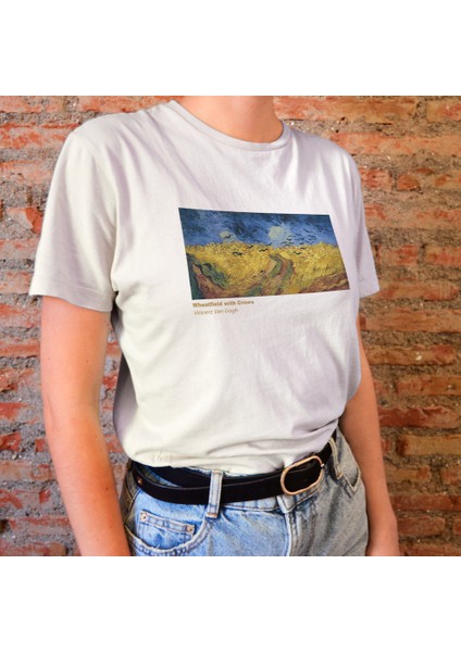 Buğday Tarlası ve Kargalar Tişört - Beyaz fiyatları