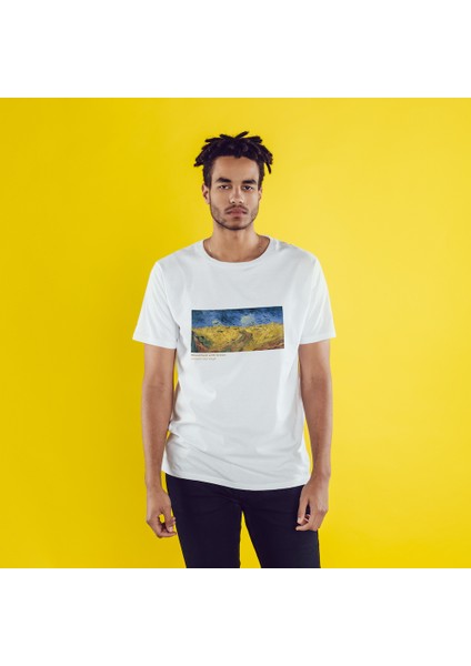 Buğday Tarlası ve Kargalar Tişört - Beyaz modelleri