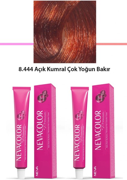 Litaetrend 2 Li Set Premium 8.444 Açık Kumral Çok Yoğun Bakır - Kalıcı Krem Saç Boyası 2 x 50 G Tüp
