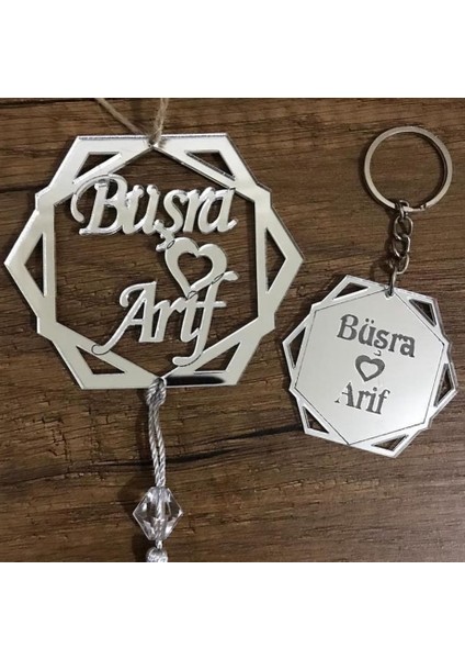 Kişiye Özel Kare Tasarımlı (1 Anahtarlıklı) Dikiz Aynası Süsü