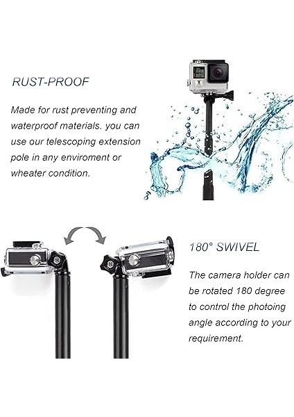 11.8-37 Inç Alüminyum Teleskopik El Monopodu Gopro Hero 13 12 11 10 9 8/akaso EK7000/BRAVE 7/dji Osmo Action 5 Pro/wolfang/surfola/apexcam 4K Eylem Kamera Özçekim Çubuğu ile Uyumlu indirimleri