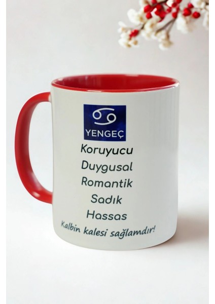 Yengeç Burcu Porselen Kupa – Astroloji ve Burç Temalı Kupa Bardak – Kişiye Özel Yengeç Burcu Hediyesi – Duygusal ve Romantik Kupa
