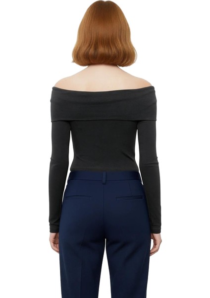 Kadın Carmen Yaka Fitted Viskon Ribana Bluz Düşük Kol Detaylı Casual Günlük Kullanım Için Gri Renk fırsatları