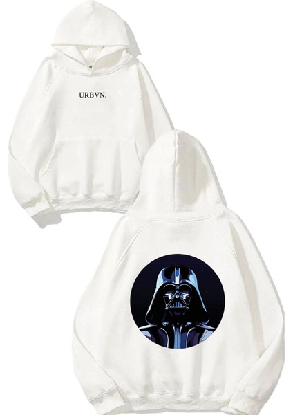 Darth Vader Star Wars Tasarım Baskılı Oversize Beyaz Kapüşonlu Sweatshirt