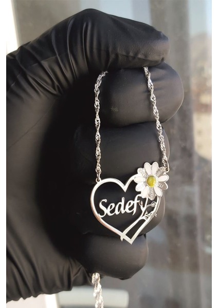 925 Ayar Gümüş Papatya Figürlü Kalp Kolye