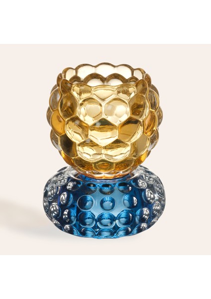 Nanjıng Cam Mumluk 8X8X11 cm Sarı - Mavi