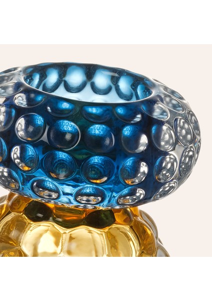 Nanjıng Cam Mumluk 8X8X11 cm Sarı - Mavi
