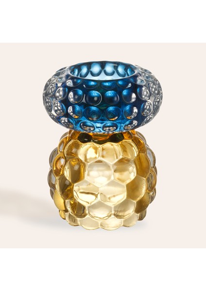 Nanjıng Cam Mumluk 8X8X11 cm Sarı - Mavi