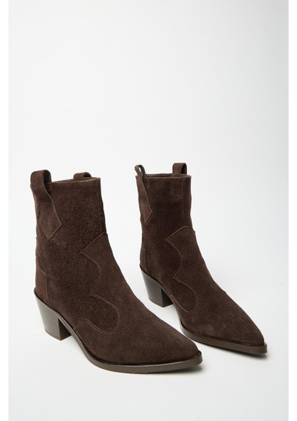 Kahverengi Süet Kadın Sivri Burun Kovboy Bot modelleri