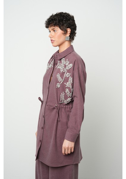 Kadın Taş Işlemeli Belden Bağlamalı Düz Renk Uzun Tesettüre Uygun Ceket fiyatları