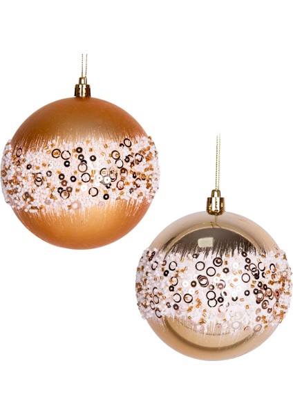 Yılbaşı Topu Beyaz Boncuk ve Halka Desenli 2'li Paket 10 Cm.
