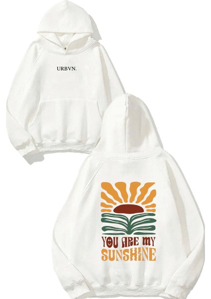 You Are My Sunshine Tasarım Baskılı Oversize Beyaz Kapüşonlu Sweatshirt