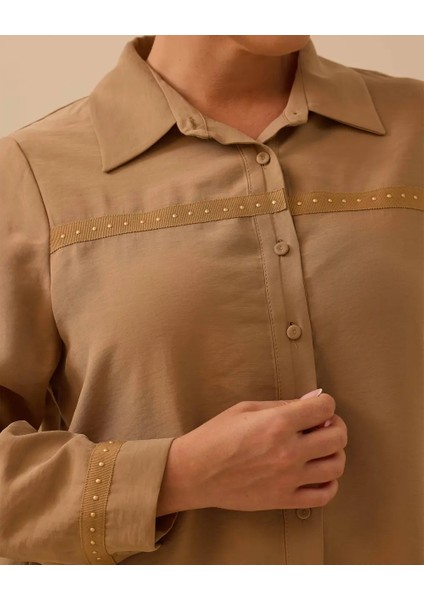 10002521214009 Önden Düğmeli Kolu Şeritli Tunik fiyatları