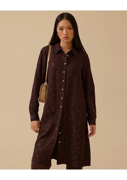 10002521211018 Önden Düğmeli Jakar Desenli Şık Gömlek Tunik