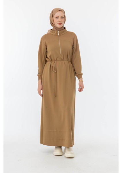 2515-ELB-25K_R027 Modal Triko Konbinli Tam Boy Elbise