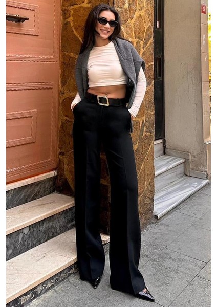 Siyah Yüksek Bel Kumaş Pantolon MG2285