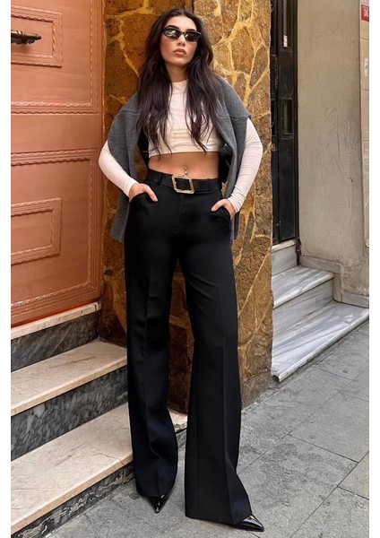 Siyah Yüksek Bel Kumaş Pantolon MG2285 modelleri