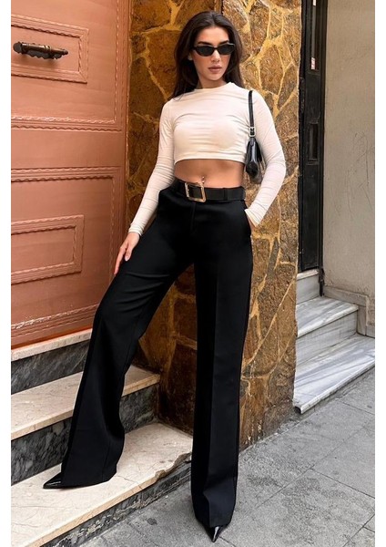 Siyah Yüksek Bel Kumaş Pantolon MG2285