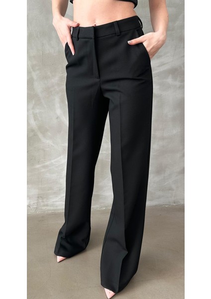 Siyah Yüksek Bel Kumaş Pantolon MG2285