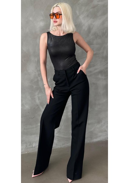Siyah Yüksek Bel Kumaş Pantolon MG2285