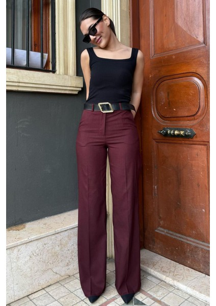 Bordo Yüksek Bel Kumaş Pantolon MG2285 fiyatları