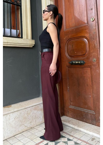 Bordo Yüksek Bel Kumaş Pantolon MG2285 modelleri