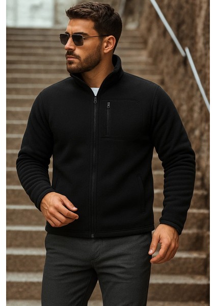 Erkek Fermuarlı Trend Kışlık Cepli Siyah Polar Hırka fiyatları