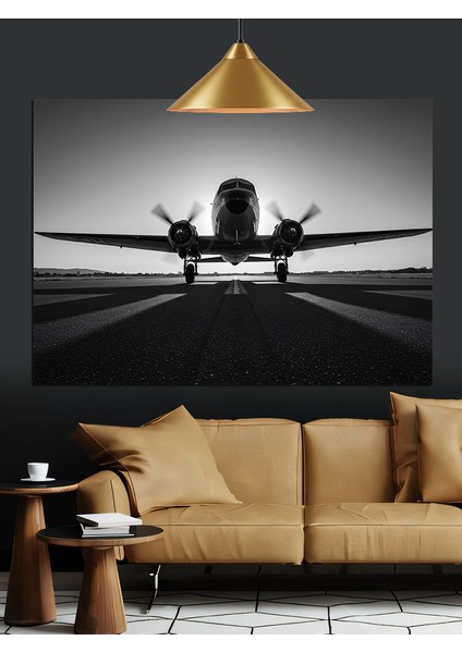 Uçak Pistte Sisli Hava Dekoratif Kanvas - Mdf Ahşap Tablo fiyatları