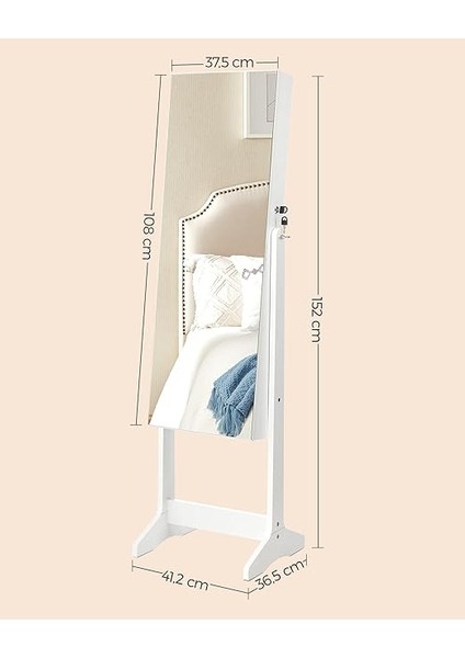 Takı Dolabı, Ayaklı Aynalı Dolap, 2 Ayrı Makyaj Malzemeleri Düzenleyicili, Çerçevesiz Tam Boy Ayna, Kilitlenebilir, Kolyeler, Küpeler, Makyaj Malzemeleri Için, Beyaz, JJC002W01 indirimleri