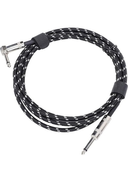Elektro Gitar Kablosu Sağ Açı Düz ​​konnektör 3 Metre Gitar Kablosu Naylon Örgülü Enstrüman Kablosu Ev Için (Siyah Çizgi Beyaz Nokta)