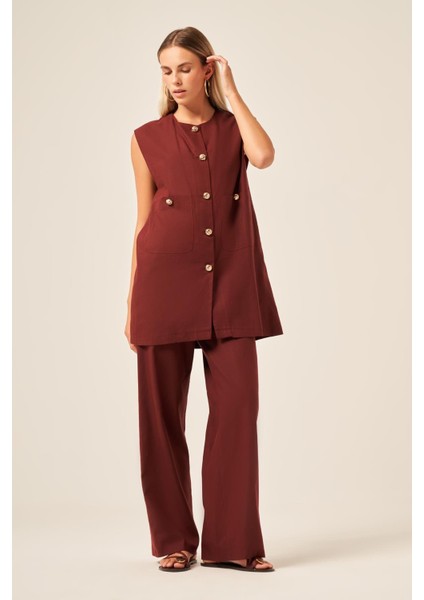 Ftz Kadın Keten Ikili Takım Bordo 31195 modelleri