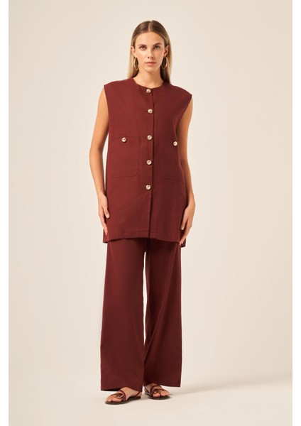 Ftz Kadın Keten Ikili Takım Bordo 31195 fırsatları