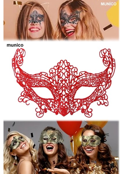 3 Adet Dantelli Kırmızı Maske – Örgü Detaylı, Konforlu Kullanım | Bride ve After Parti Için Ideal modelleri