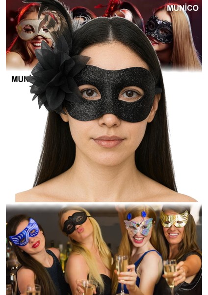 Siyah Renk Tüylü Maske Simli Metalik Yüzeyli, Plastik Gövdeli Maskeli Parti ve Balo Maskesi indirimleri