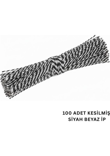 Kesilmiş Siyah Beyaz Ip Seti, 100LÜ-35 Cm, Hediye Paketleme & Süsleme Ipi, Etiket ve Ambalaj Ipi