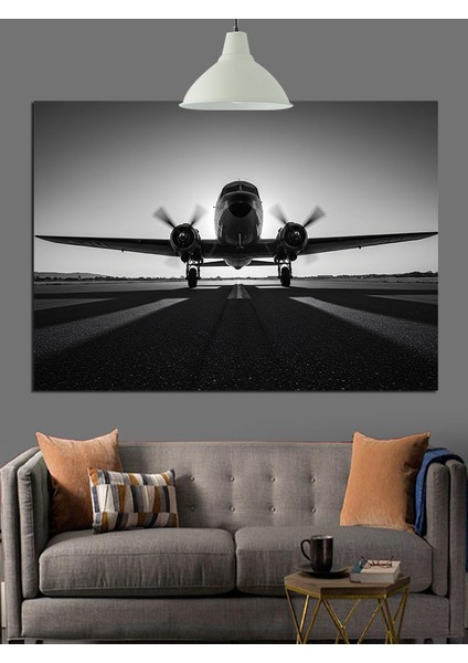 Uçak Pistte Sisli Hava Dekoratif Kanvas - Mdf Ahşap Tablo fırsatları