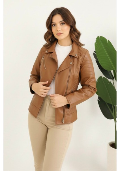 Polar Astarlı Yeni Sezon Kadın Deri Mont KS2565 Taba - 38