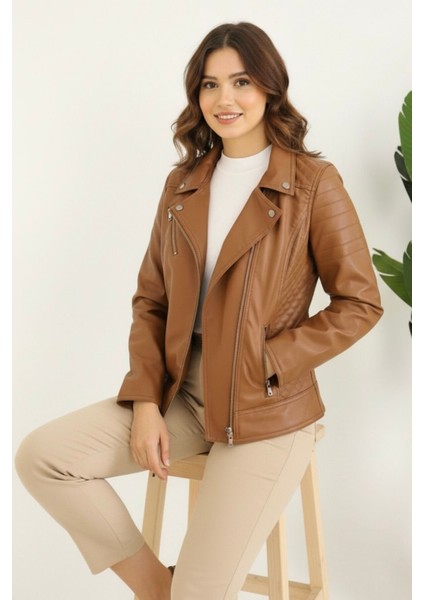 Polar Astarlı Yeni Sezon Kadın Deri Mont KS2565 Taba - 38 fırsatları