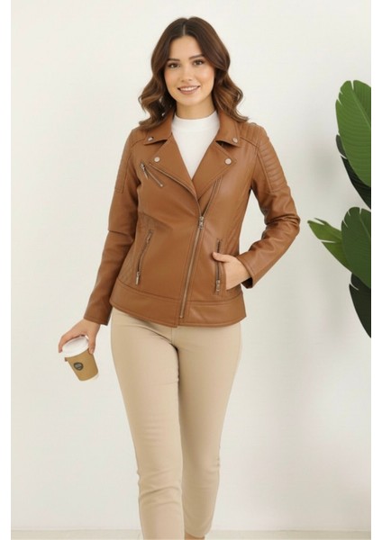 Polar Astarlı Yeni Sezon Kadın Deri Mont KS2565 Taba - 38