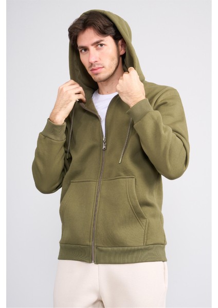 Çetinkaya Mentality 3034 Erkek 3 Iplik Kapüşonlu Fermuarlı Sweatshirt Haki fiyatları