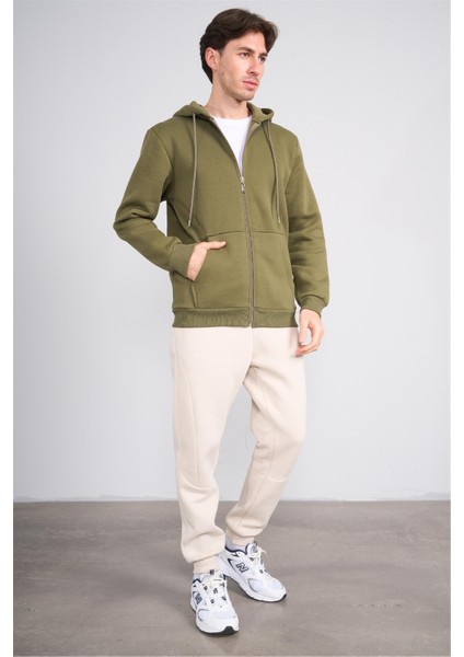 Çetinkaya Mentality 3034 Erkek 3 Iplik Kapüşonlu Fermuarlı Sweatshirt Haki modelleri