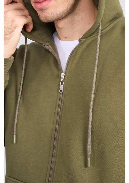 Çetinkaya Mentality 3034 Erkek 3 Iplik Kapüşonlu Fermuarlı Sweatshirt Haki fırsatları