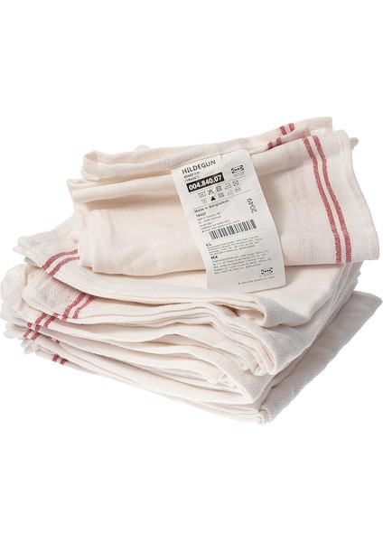 Hıldegun Çay Havluları, Beyaz/kırmızı Çizgili, 45X60 Santimetre - 12&apos;li Set