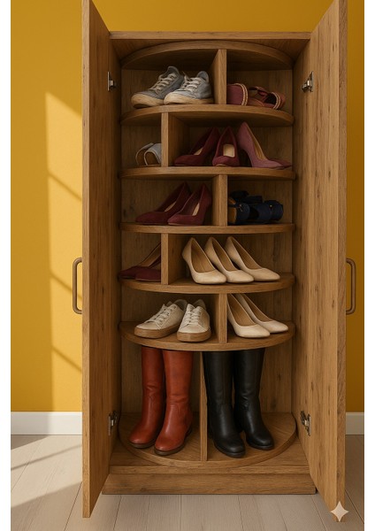 360° Dönen Ayakkabı Rafı 6 Basamaklı Ceviz Mdf