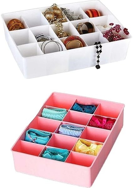 Kapaksız Dolap Içi 15 Bölmeli Çekmece Düzenleyici Plastik Hobi Kutusu Takı Makyaj Saklama Kabı Organizer (Beyaz) fiyatları