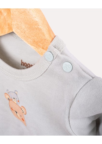 %100 Organik Pamuk Gots Sertifikalı 3’lü Keseli Ayıcık Yenidoğan Set - Ekru / Mint