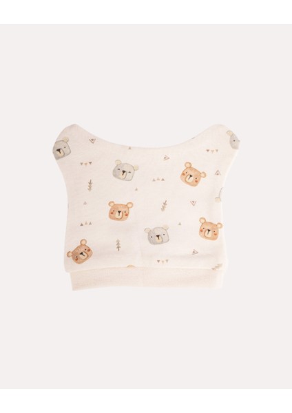 %100 Organik Pamuk Gots Sertifikalı 3’lü Keseli Ayıcık Yenidoğan Set - Ekru / Mint