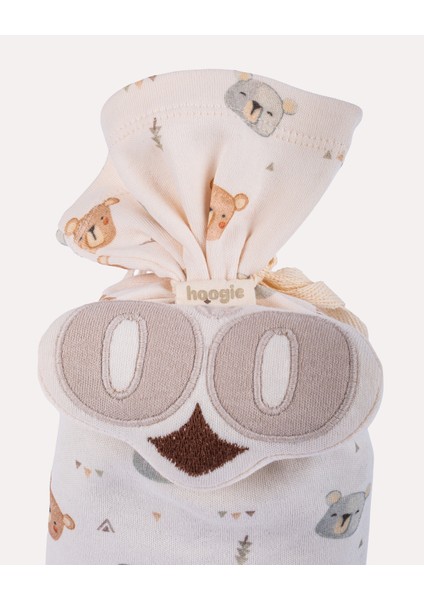 %100 Organik Pamuk Gots Sertifikalı 3’lü Keseli Ayıcık Yenidoğan Set - Ekru / Mint